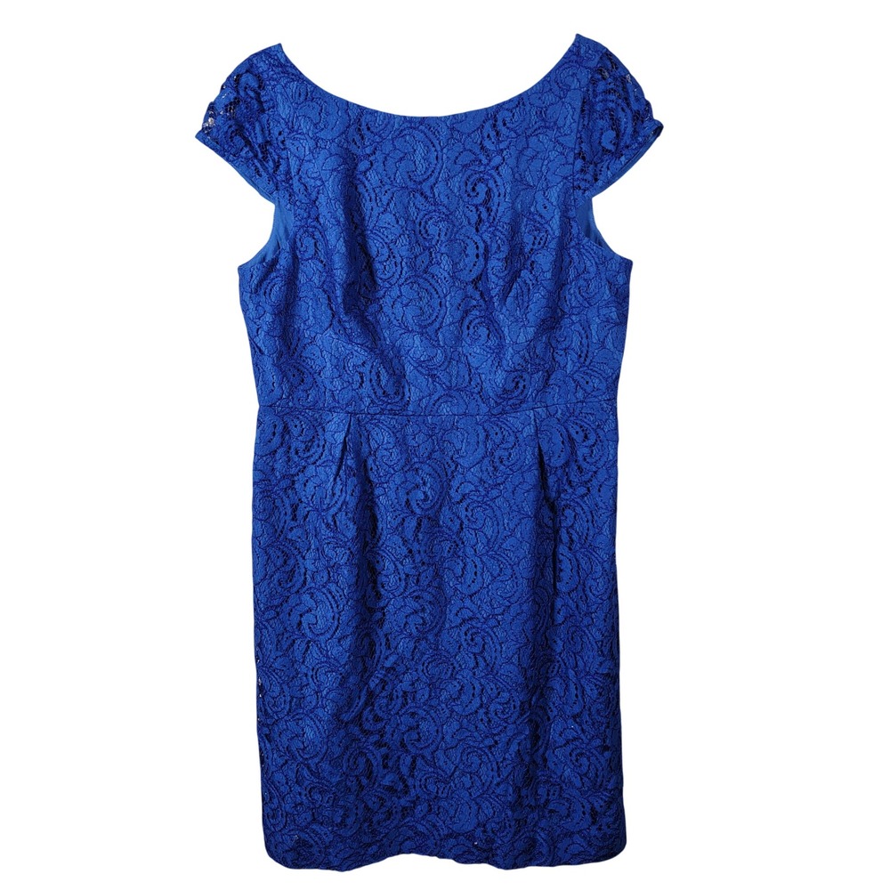 J.Crew Lace Sheath Dress Royal Blue Floral Cap Sleeve Coquette Women 16